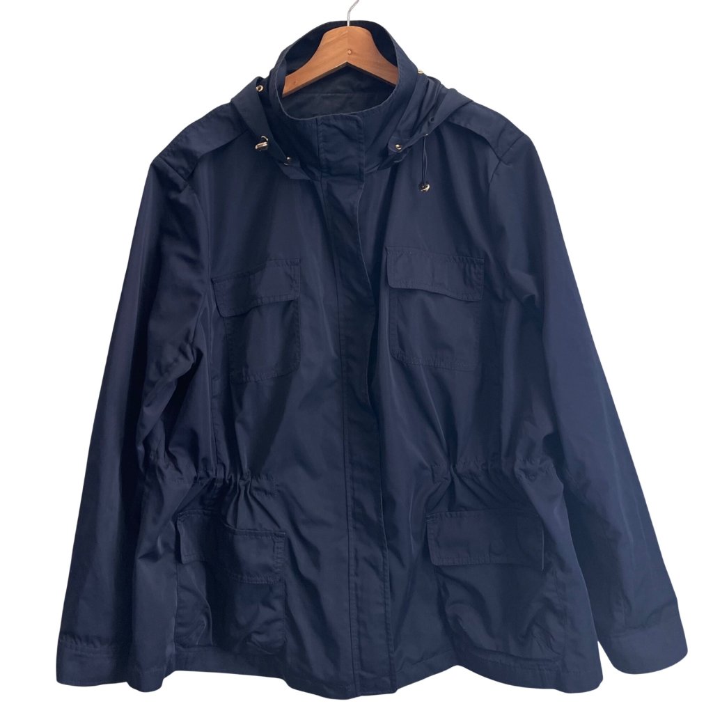 Talbots Women Utility Jacket Size 22w Navy Hooded Anorak Lightweight Casual